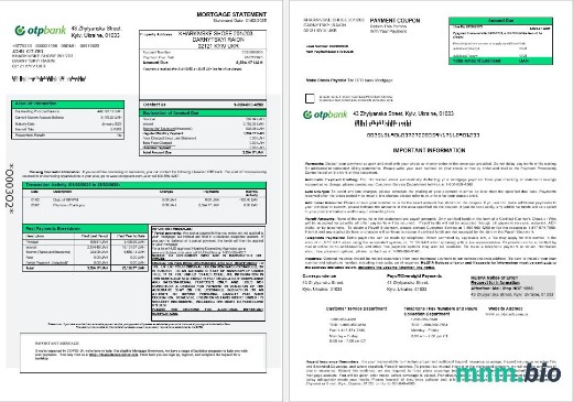 Ukraina OTP Bank wyciąg z kredytu hipotecznego w formatach Word i PDF 1-2